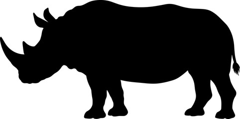 Rhinoceros Silhouette Standing in Side Profile Isolated Vector Illustration for Wildlife Conservation and Nature Design © mos