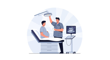 Fototapeta premium Doctor Performing Ultrasound on Pregnant Patient in Examination Room