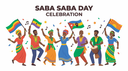 Fototapeta premium Saba Saba Day Celebration with people dancing and waving flags.