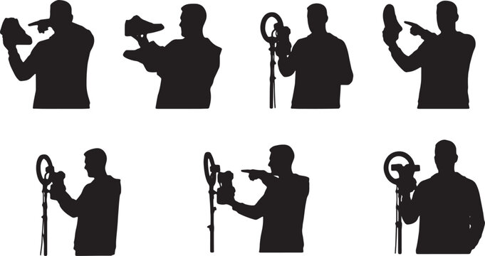 Black Solid Sneaker Reviewer Ring Light Camera Silhouettes Set of Six on White Background