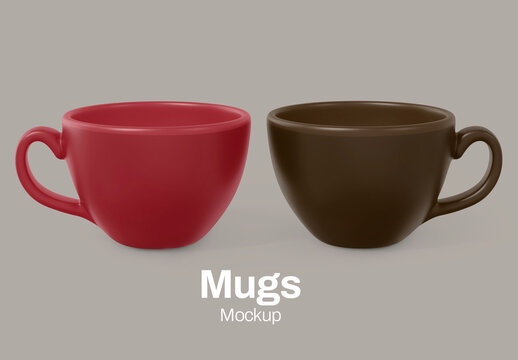 Two Colorful Mugs Mockup PSD