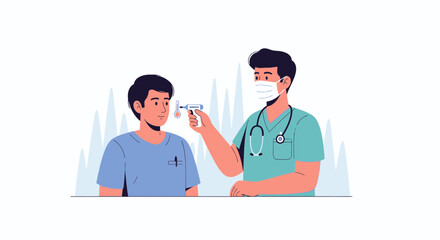 Fototapeta premium Doctor Using Infrared Thermometer to Check Patient's Temperature, Healthcare and Medical Checkup Concept