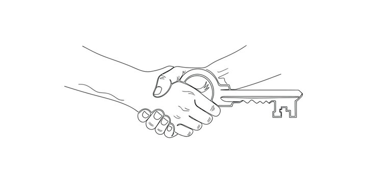 Handshake Key Line Art Illustration