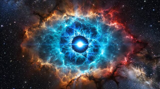 Vibrant supernova explosion in deep space with bright blue core
