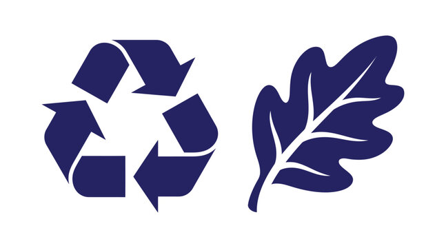 Recycle symbol and green organic leaf icon with waste reduction recycling environment sustainability conservation protection renewable management circular friendly illustration pictogram