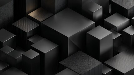 Obraz premium Black futuristic technology background with geometric 3d structure, dark minimal abstract design, modern polygonal surface, luxury digital architecture, sleek sci-fi forms, high tech innovation concep
