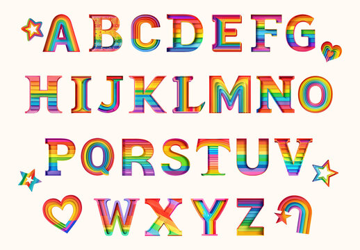 Colorful Rainbow Alphabet Letters Font Set