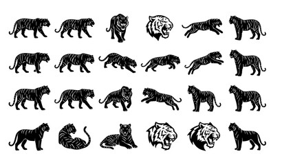 Tiger Silhouette Vector Collection with Wild Cat Designs for Logos Tattoos and Mascots © MDNOYON