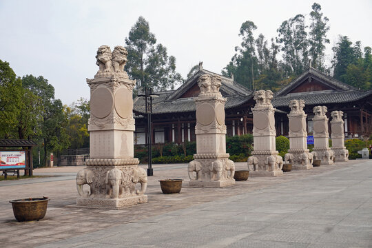 The entrance area of Dazu Rock Carvings, the stunning Buddhist sculptural art at Baoding Mountain, Chongqing, China