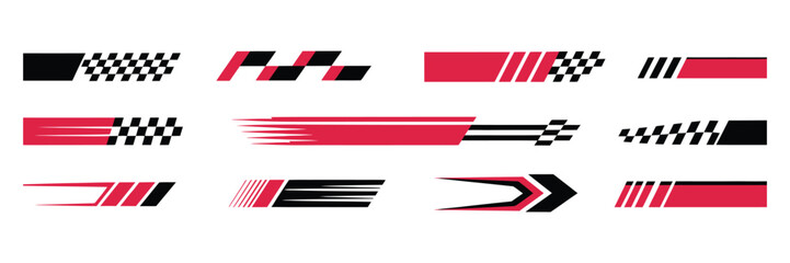 Dynamic racing stripes and checkered flag elements vector for speed and competition icon, finish line motif, motocross label,  racing stripe speed symbol, editable vector illustration © gevan