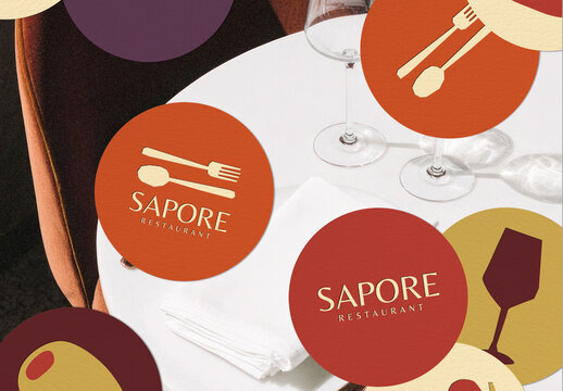 Elegant Dining Experience Branding Sticker Mockup PSD