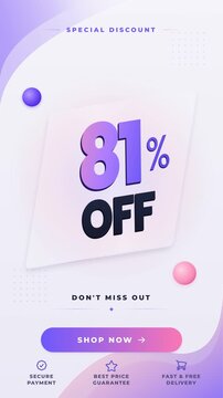 Special Discount 81 Percent Off Animated Vertical Retail Banner on White and Purple Background
