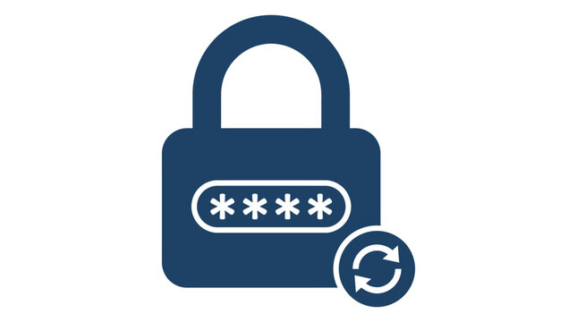 Digital padlock icon symbolizing password security and data protection with a refresh symbol