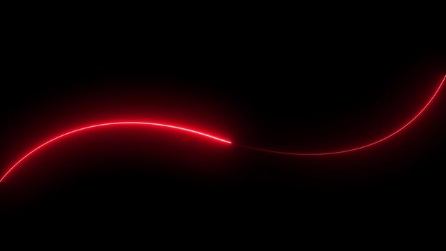 Glowing red neon wave line abstract motion background, on black