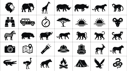 African safari wildlife and travel adventure icons set © Lunatix Studio
