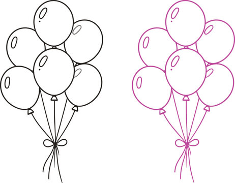 Two bunches of hand-drawn balloons in black and pink outline styles