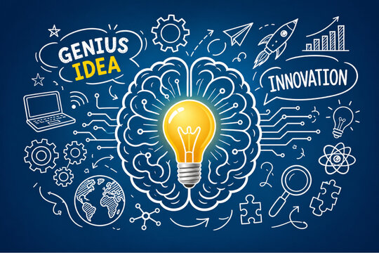 Genius Creative Thinking and Innovation with Bright Lightbulb Representing Entrepreneurship and Smart Ideas