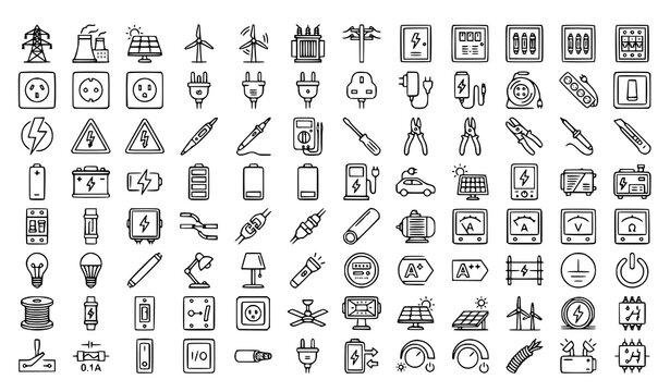 Power Distribution and Electrical Line Icon Collection with Editable Stroke Vector Set