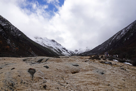 Beautiful scenic Huanglong Valley , a turquoise, calcite-rich pools along the limestone terraces 