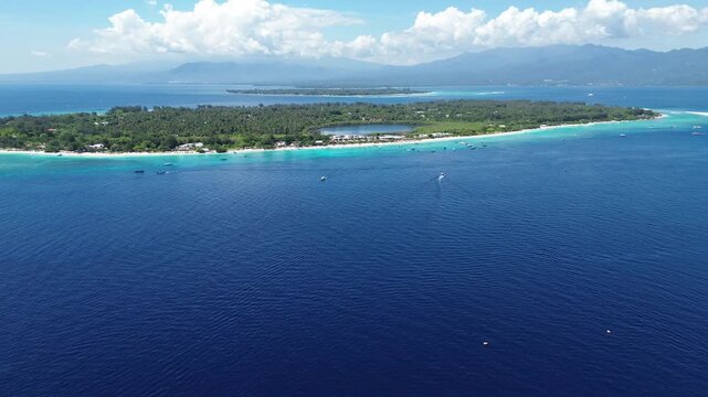 Aerial 4K Drone Footage Gili Meno Island Lombok Indonesia Turquoise Water Tropical Beach