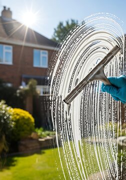 Squeegee cleaning soapy window outside window cleaning