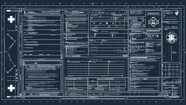 Blueprints and technical drawings of architectural designs and structural plans showcasing detailed building layouts and engineering schematics