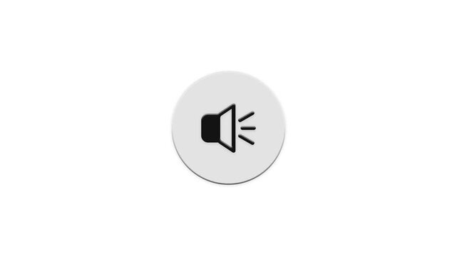 Minimalist speaker icon with sound waves animation isolated on simple clean white circular background.
