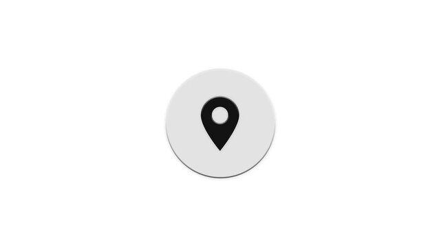 Map pin marker icon animation on white circular button background for navigation interface concept art.