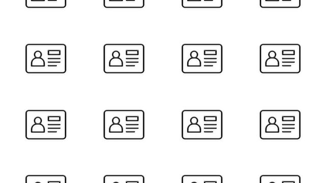 Seamless pattern of identity card icons in motion on white background.
