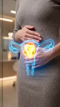 Uterine fibroid causing pelvic pain affecting female uterus anatomy health with medical symptoms discomfort requiring attention care for women seeking relief and better well being