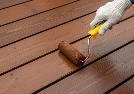 Wood deck refinishing with brown stain staining painting