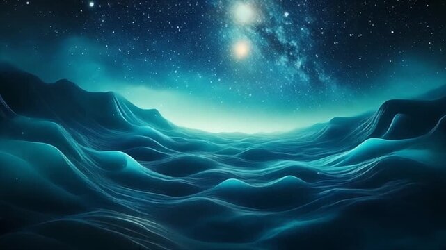 Teal cosmic fog drifting through tranquil ambient darkness with smooth dreamlike atmospheric motion