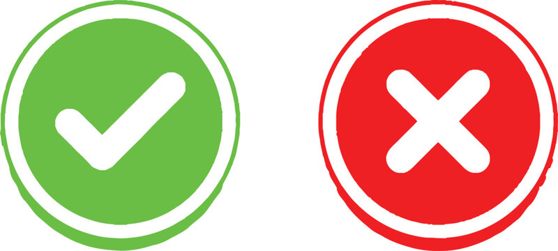 Green check mark and red cross icon set for yes and no choice buttons