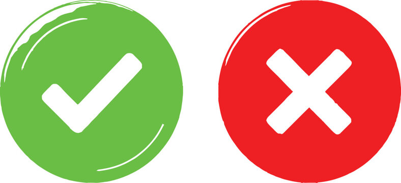 Green check mark and red cross icon set for choice and decision making