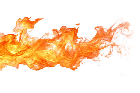 Dynamic fire stream with fluid orange swirls flames gradient, Isolated on Transparent Background, Cut Out