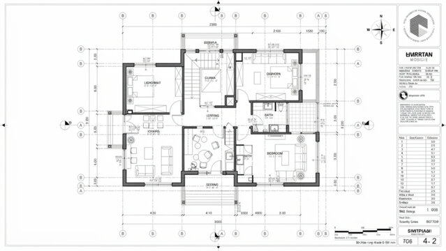 Modern home interior design blueprint with detailed room layouts and measurements for architectural planning