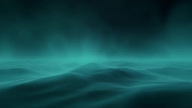 Dreamlike teal atmospheric waves gliding across dark cosmic backdrop with delicate glowing fog