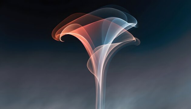 Minimalist abstract flower outline made of light and wave lines. Modern corporate aesthetic and simple design needs. Tulip silhouette glowing softly against a dark sky