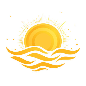 Flat design vector sun with rays and face