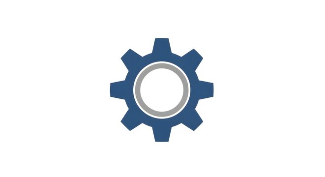 Minimalist blue gear cog flat two-dimensional mechanical icon education symbol on white background for industrial settings and technology