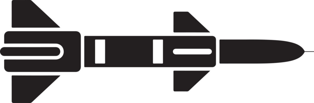 Minimalist black silhouette vector icon of a guided surface to air missile