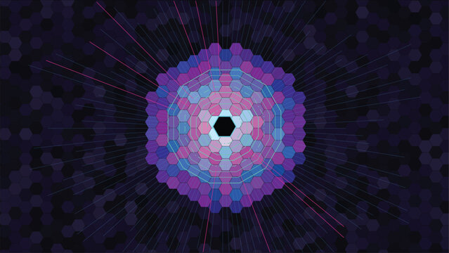 Geometric generative AI vision eye on dark hexagon background