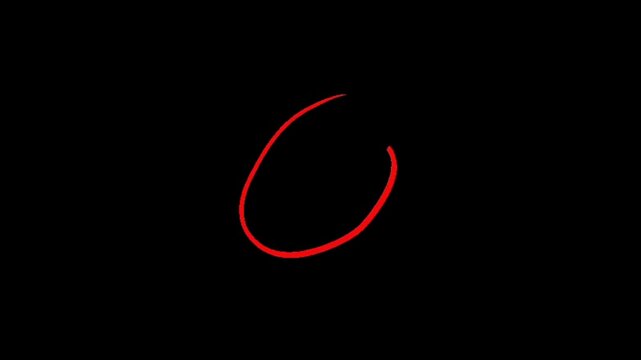 A red curved line on a black background forming a partial circle or a crescent shape with a smooth continuous curve