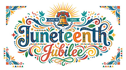 Fototapeta premium Juneteenth jubilee commemorative celebration graphic with liberty bell