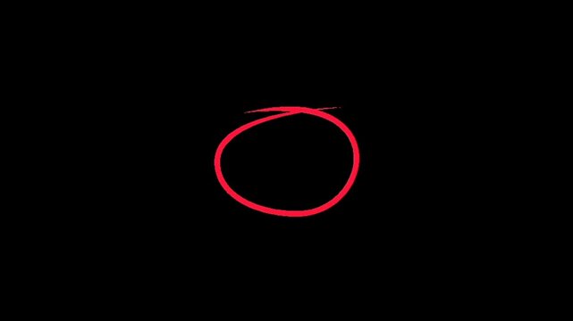 A red circle drawn on a black background with a small line extending from the top
