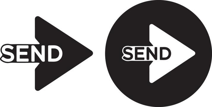 Modern send button icon with text representing email message delivery or digital information sharing
