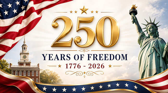 Happy 4th of July 250 Years of Freedom Patriotic Illustration