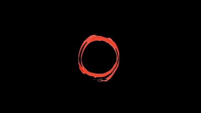 A red brush stroke circle on a black background, symbolizing infinity and unity in a minimalist design