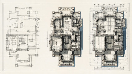 Fototapeta premium architectural blueprint of multi story building with detailed plans and structural drawings