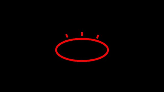 A simple red circle with three small lines on a black background representing a basic emoticon or icon